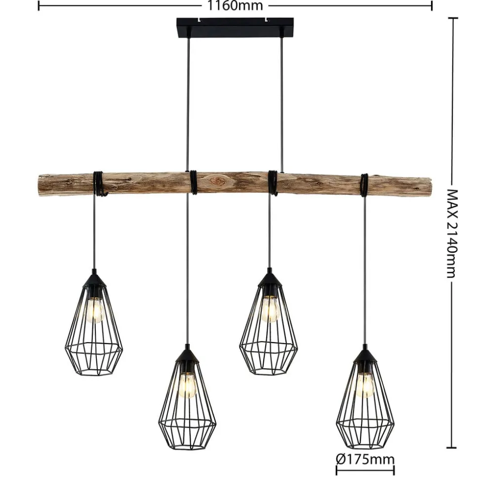Lindby hængelampe Eldarion, 116 cm, 4 lyskilder, træ, E27