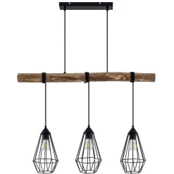 Lindby hængelampe Eldarion, 90 cm, 3 lyskilder, træ, E27