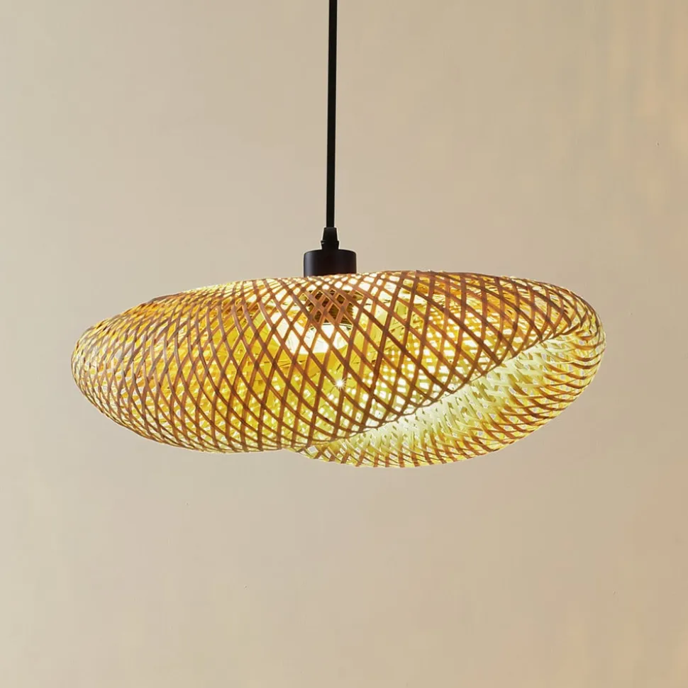 Lindby hængelampe Eleane, bambus, natur, længde 50 cm, E27