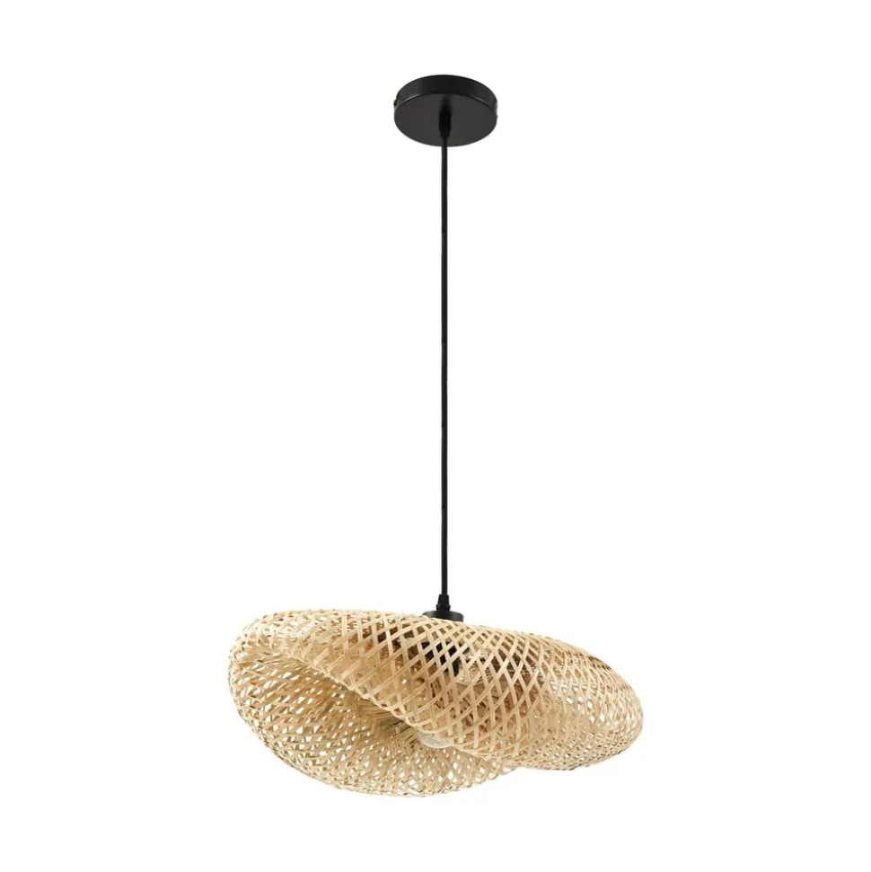Lindby hængelampe Eleane, bambus, natur, længde 50 cm, E27