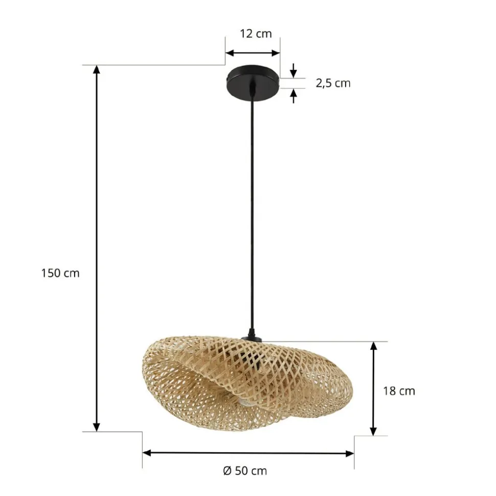 Lindby hængelampe Eleane, bambus, natur, længde 50 cm, E27