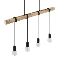Lindby hængelampe Ferris, 4 lyskilder, 90 cm, træ, E27