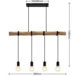 Lindby hængelampe Ferris, 4 lyskilder, 90 cm, træ, E27