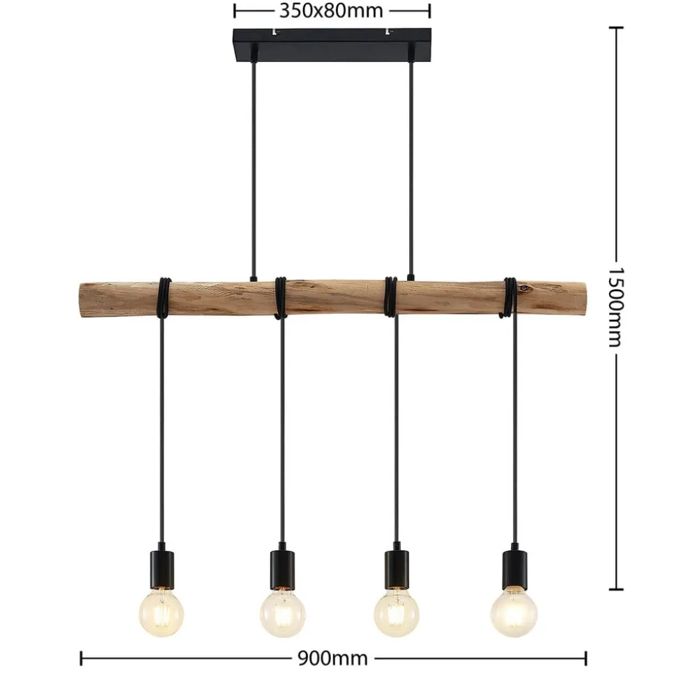 Lindby hængelampe Ferris, 4 lyskilder, 90 cm, træ, E27