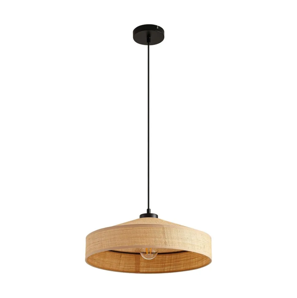 Lindby Hængelampe Haldor, hør, vævet, natur, Ø 40 cm