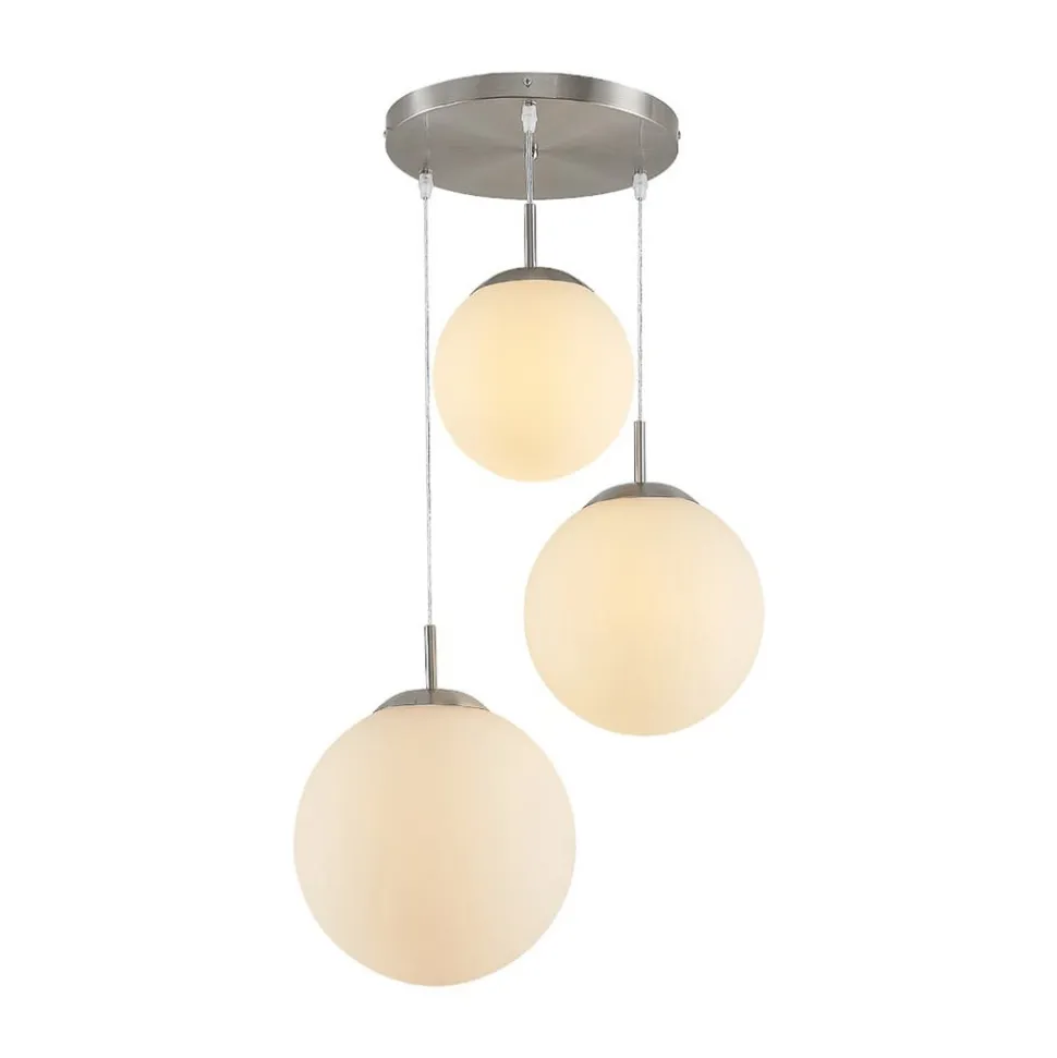 Lindby hængelampe Heleska, hvid, glas, 3 lyskilder, Ø 47cm
