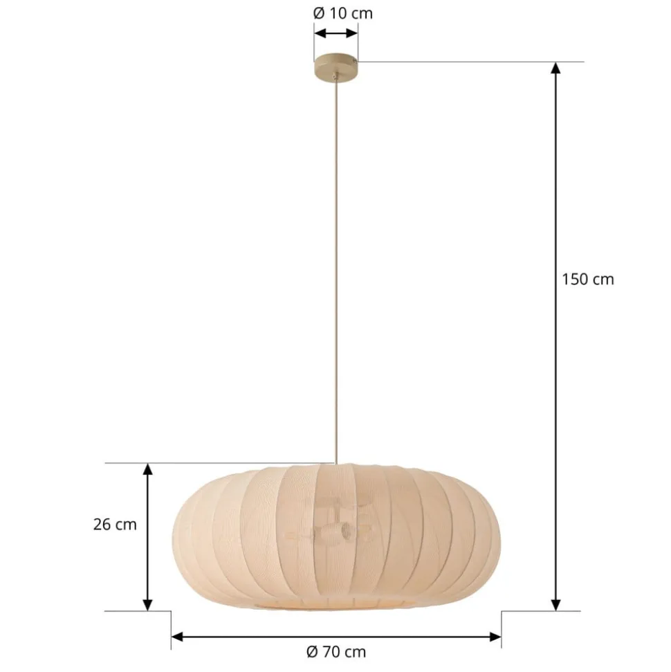 Lindby Hængelampe Helin, beige, Ø 70 cm, tekstil, 3 x E27