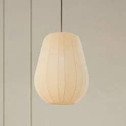 Lindby hængelampe Helin, beige, Ø 30 cm, stof