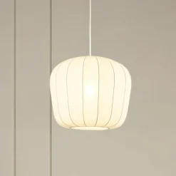 Lindby hængelampe Helin, hvid, Ø 35 cm, stof
