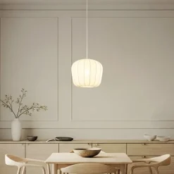 Lindby hængelampe Helin, hvid, Ø 35 cm, stof