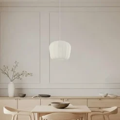 Lindby hængelampe Helin, hvid, Ø 35 cm, stof