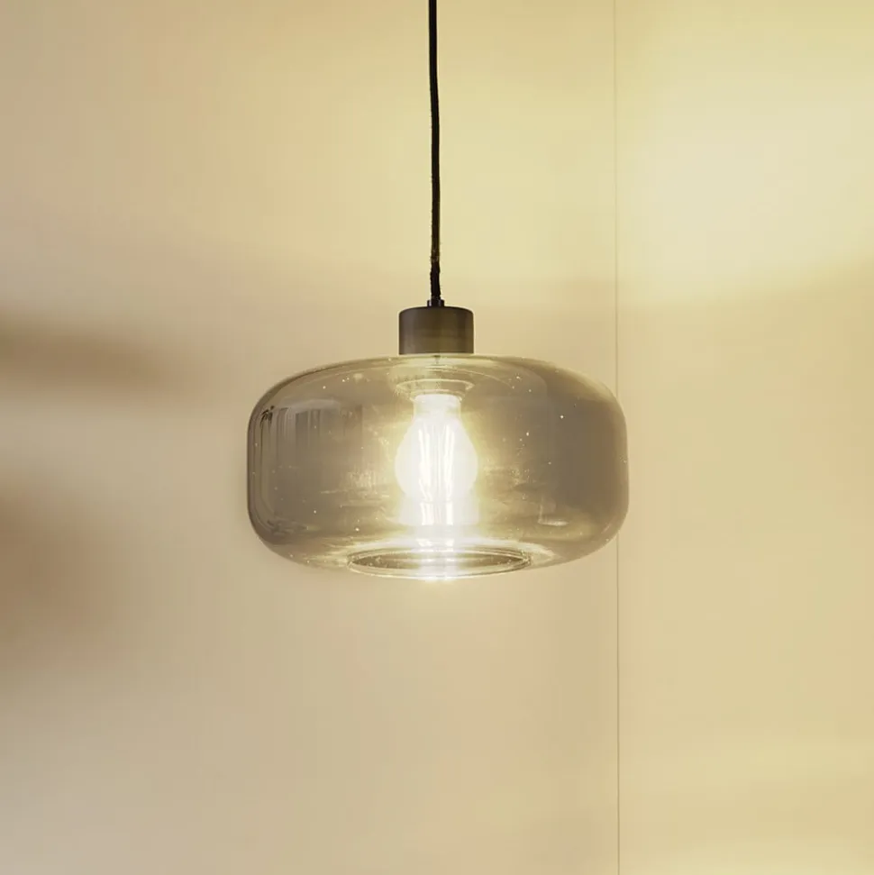 Lindby hængelampe Hildur, Ø 28,5 cm, 1 lyskilde, grå, glas