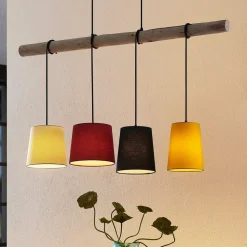 Lindby hængelampe Hinai, sort/rød/gul, tekstil, 116 cm