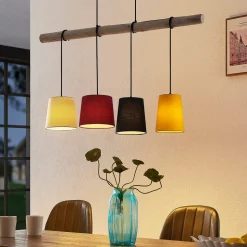 Lindby hængelampe Hinai, sort/rød/gul, tekstil, 116 cm