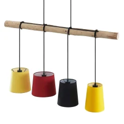Lindby hængelampe Hinai, sort/rød/gul, tekstil, 116 cm