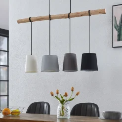 Lindby hængelampe Hinai, sort/grå/hvid, tekstil, 116 cm