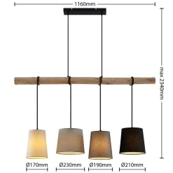 Lindby hængelampe Hinai, sort/grå/hvid, tekstil, 116 cm