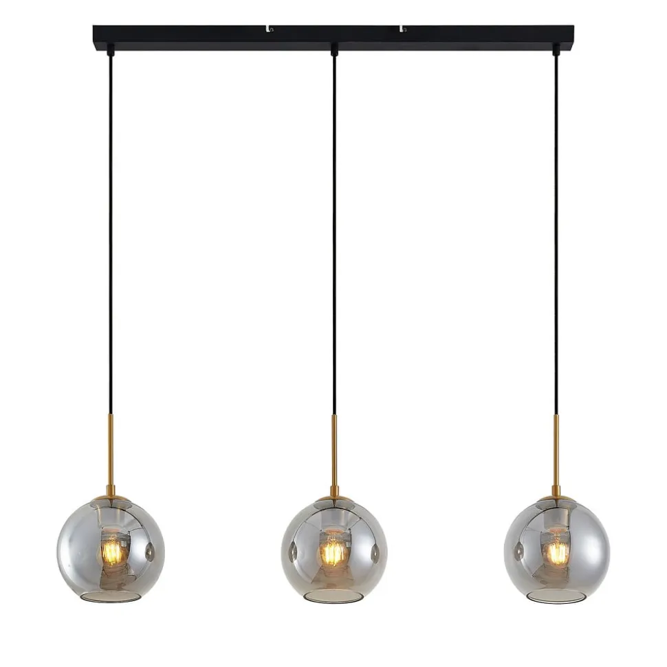 Lindby hængelampe Hiwana, røggrå, glas, 3 lyskilder