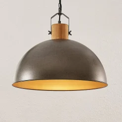 Lindby hængelampe Holgar, grøn, træ, metal, Ø 45 cm, E27