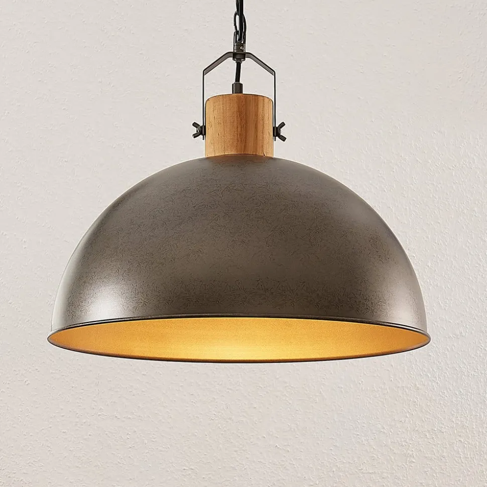 Lindby hængelampe Holgar, grøn, træ, metal, Ø 45 cm, E27
