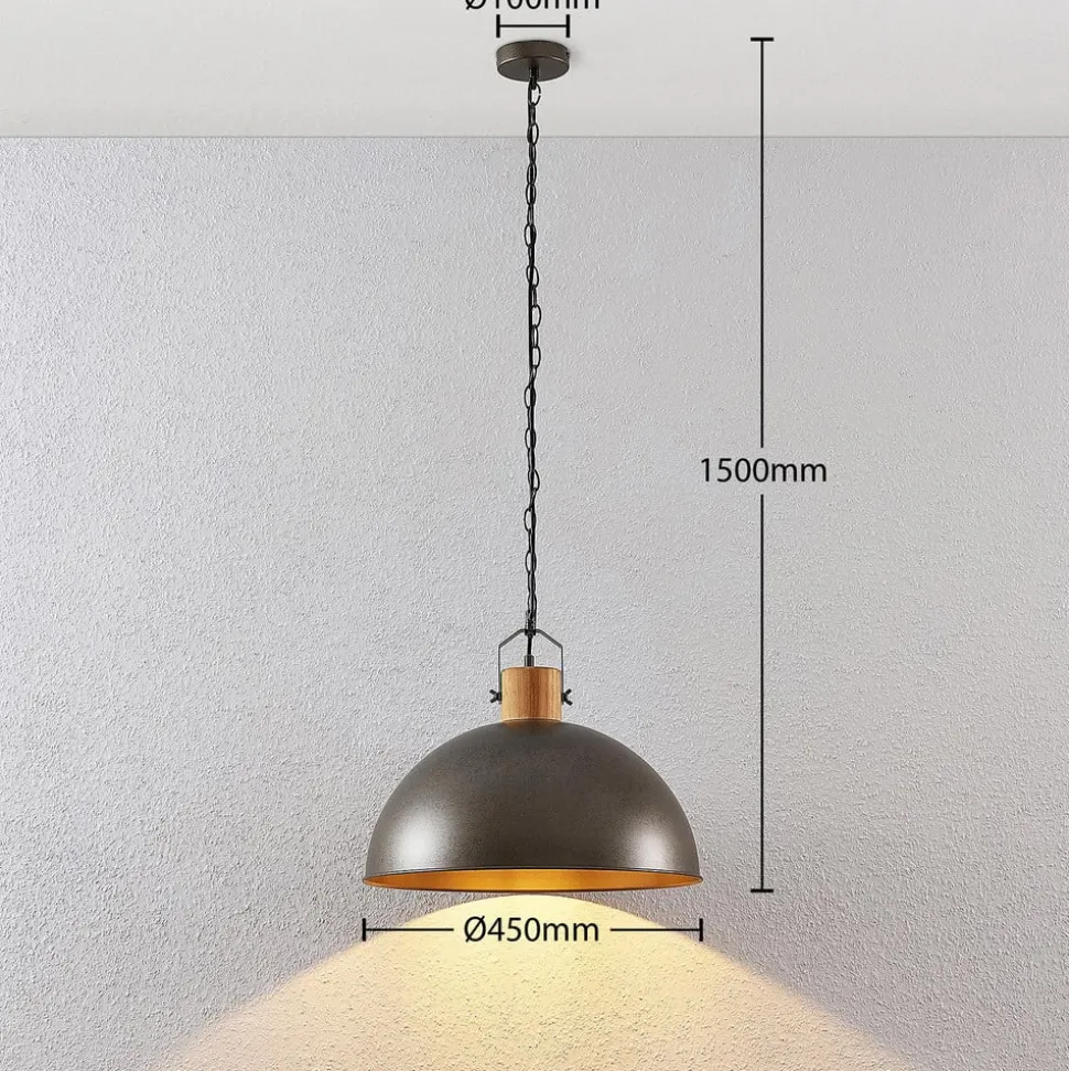 Lindby hængelampe Holgar, grøn, træ, metal, Ø 45 cm, E27