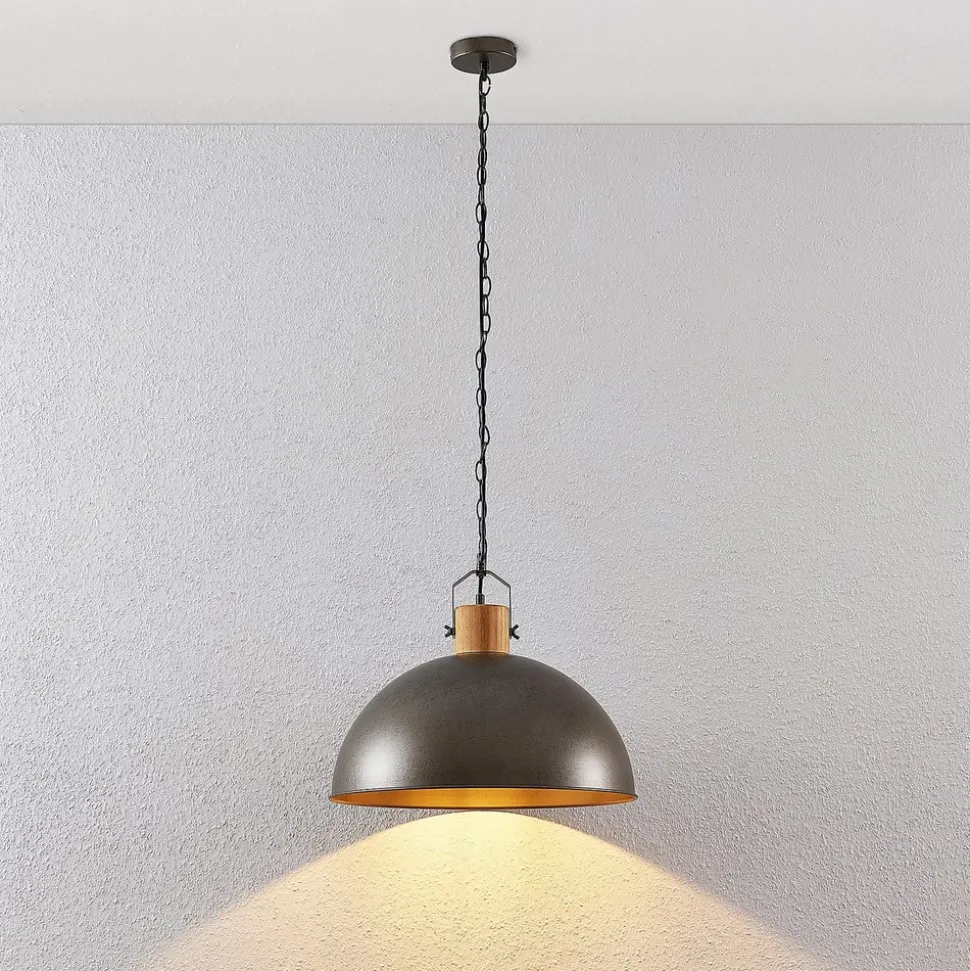 Lindby hængelampe Holgar, grøn, træ, metal, Ø 45 cm, E27
