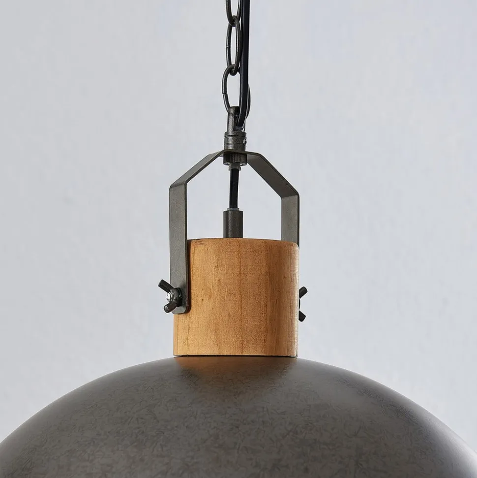 Lindby hængelampe Holgar, grøn, træ, metal, Ø 45 cm, E27