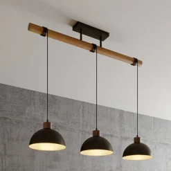 Lindby hængelampe Holgar, grå, 3 lyskilder, træ, metal, E27