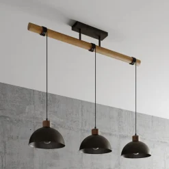 Lindby hængelampe Holgar, grå, 3 lyskilder, træ, metal, E27