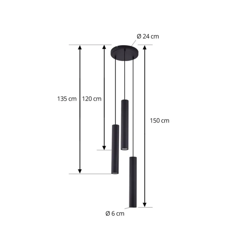 Lindby hængelampe Joffrey, Ø 24 cm, sort, 3 lyskilder, GU10