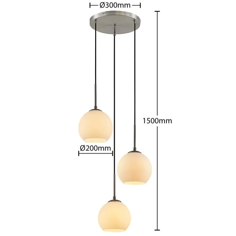 Lindby hængelampe Jurian, Ø 32 cm, 3 lyskilder, nikkel/opal, glas