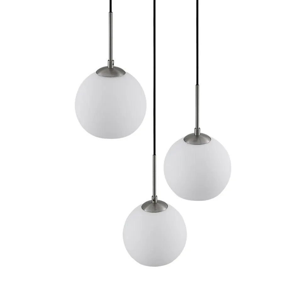 Lindby hængelampe Jurian, Ø 32 cm, 3 lyskilder, nikkel/opal, glas