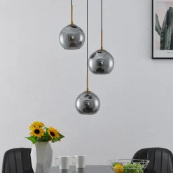 Lindby hængelampe Jurian, 32 cm, 3 lyskilder, bronze, røg, glas