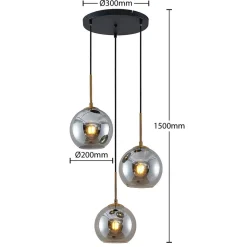Lindby hængelampe Jurian, 32 cm, 3 lyskilder, bronze, røg, glas