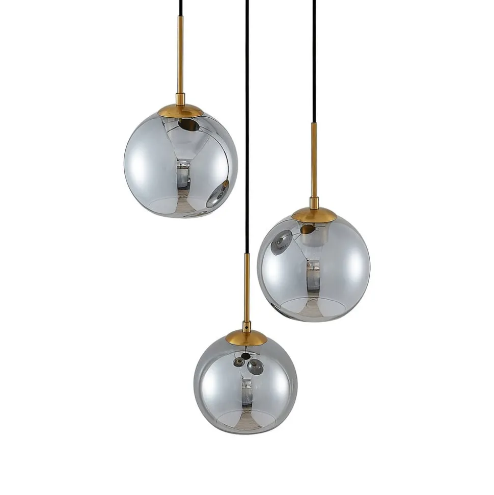 Lindby hængelampe Jurian, 32 cm, 3 lyskilder, bronze, røg, glas