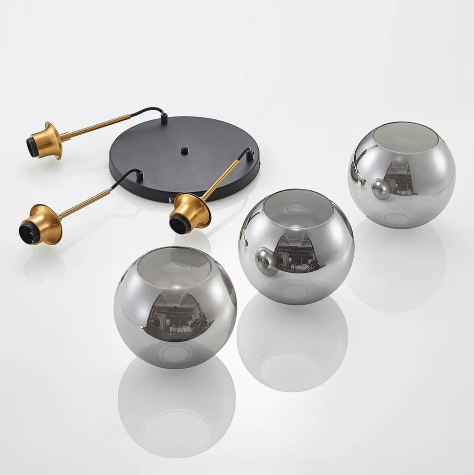 Lindby hængelampe Jurian, 32 cm, 3 lyskilder, bronze, røg, glas