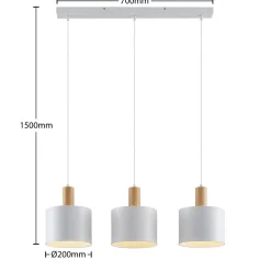 Lindby hængelampe Kadir, 73 cm, 3 lyskilder, hvid, træ