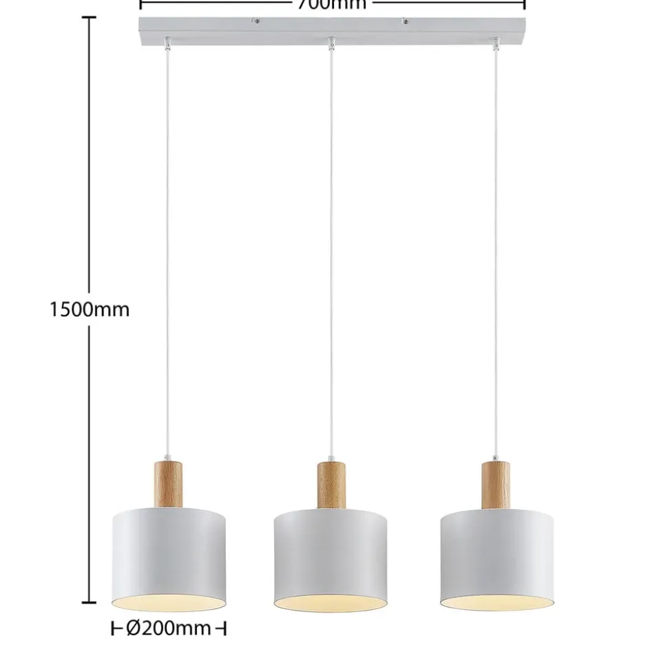 Lindby hængelampe Kadir, 73 cm, 3 lyskilder, hvid, træ