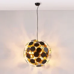 Lindby hængelampe Kinan, Ø 54 cm, sort, guld, metal