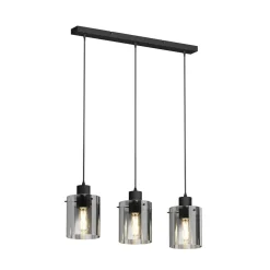 Lindby hængelampe Kourtney, 3 lyskilder, sort/grå, glas, E27