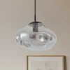 Lindby hængelampe Lelia, røggrå, glas, Ø 35 cm