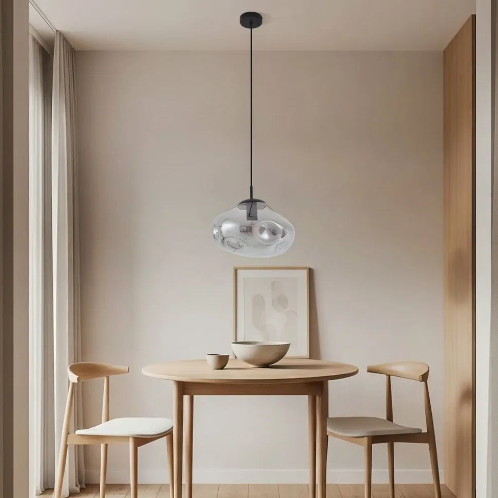 Lindby hængelampe Lelia, røggrå, glas, Ø 35 cm