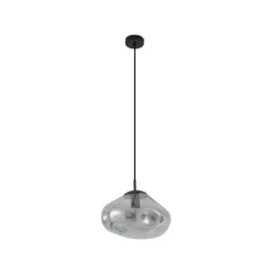 Lindby hængelampe Lelia, røggrå, glas, Ø 35 cm