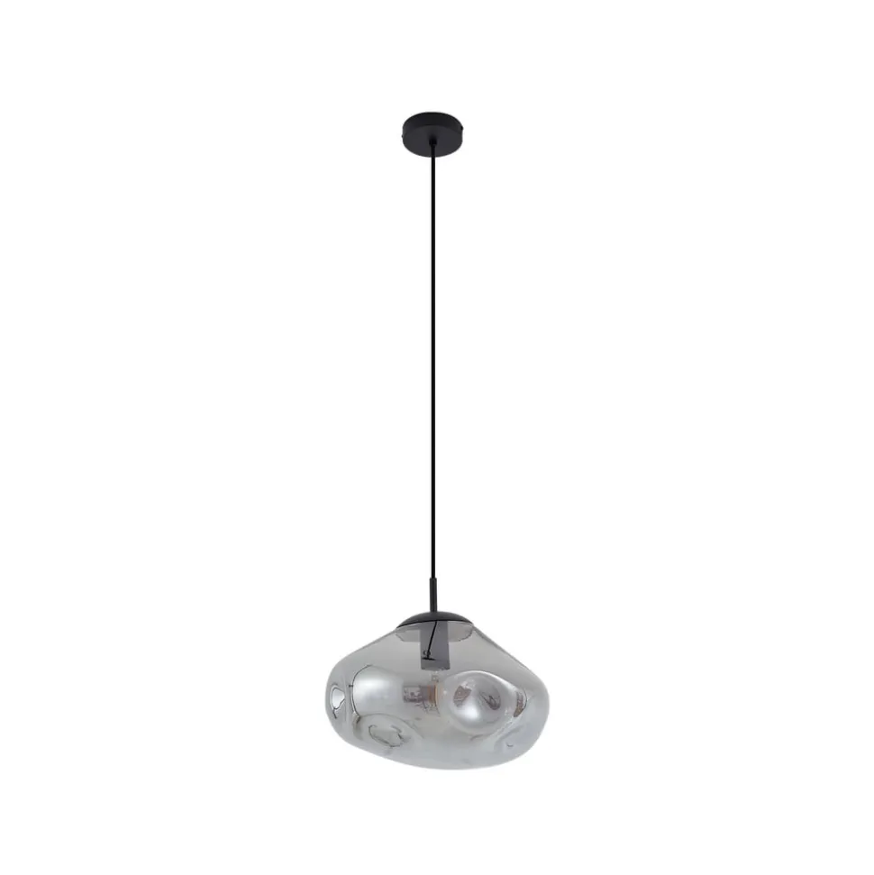 Lindby hængelampe Lelia, røggrå, glas, Ø 35 cm