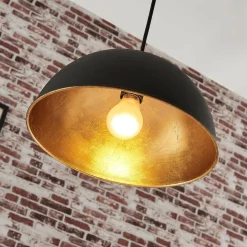 Lindby hængelampe Leya, sort/guld, metal, Ø 30 cm, E27