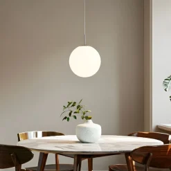 Lindby hængelampe Marike, Ø 35 cm, hvid, glas, kugle, E27