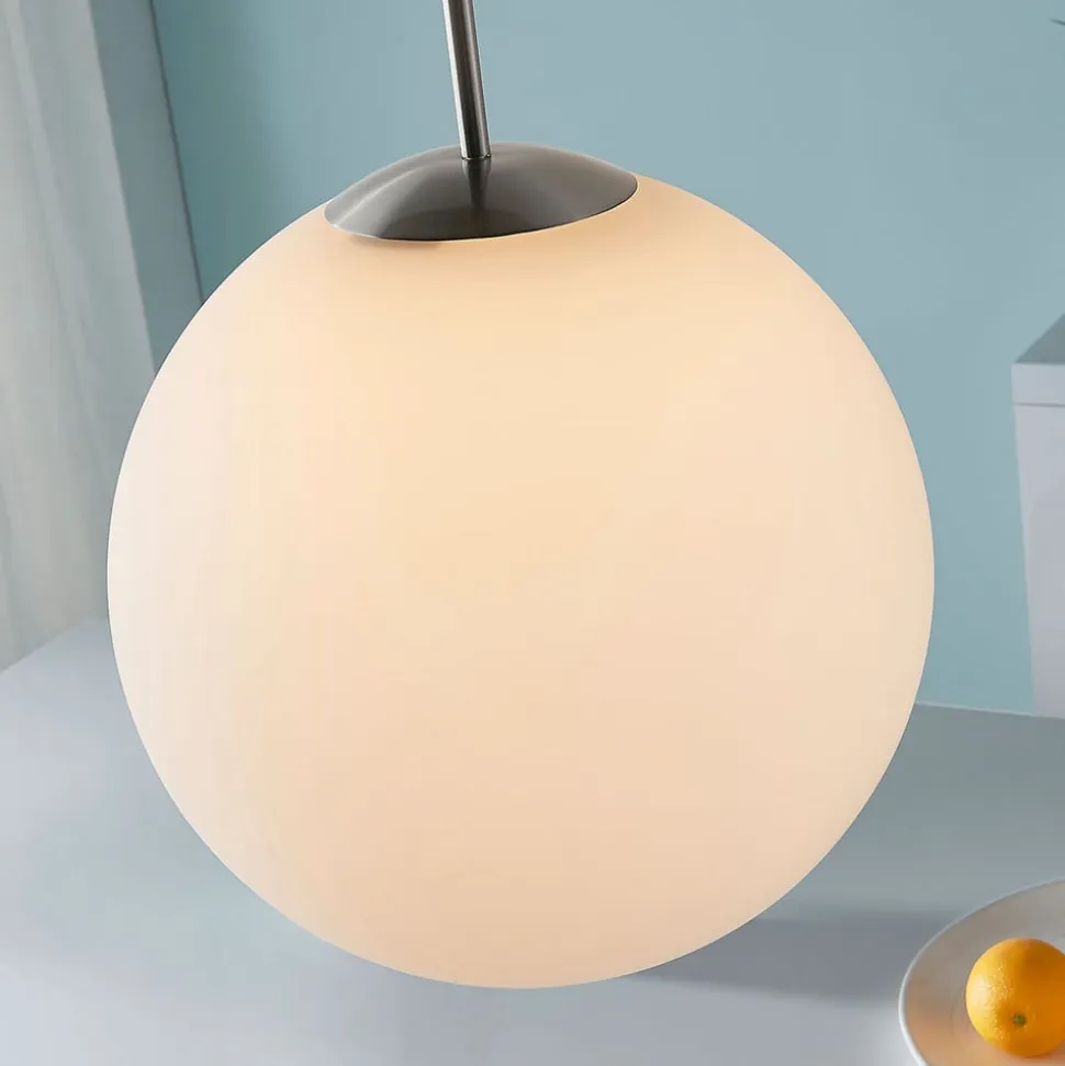 Lindby hængelampe Marike, Ø 35 cm, hvid, glas, kugle, E27