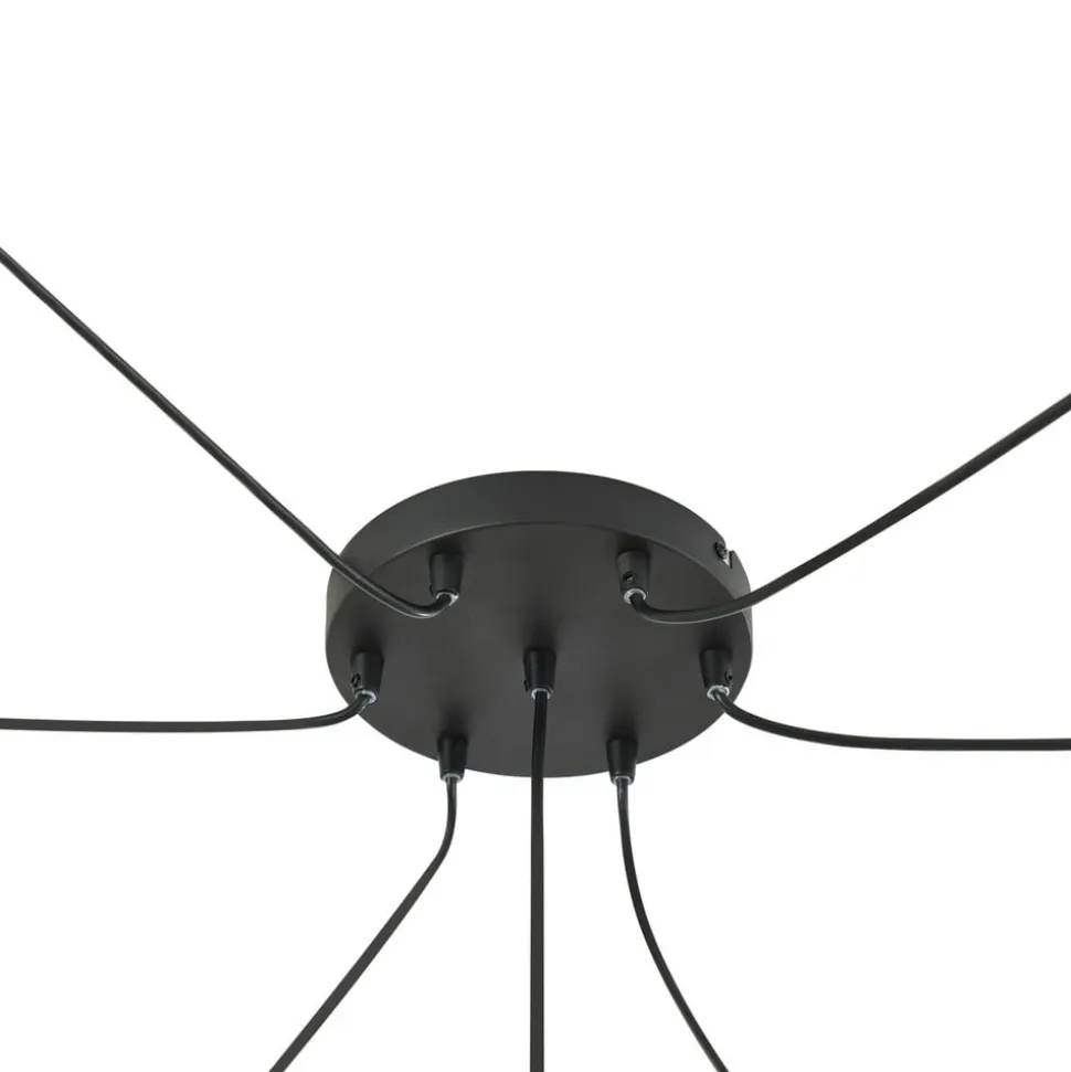 Lindby hængelampe Marla, 7 lyskilder, glas, røgfarvet grå, 128 cm