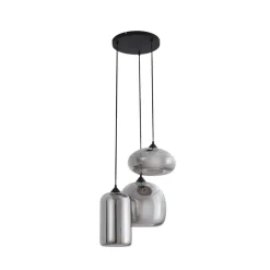Lindby Hængelampe Marla, Rondell, Glas, røggrå, 50 cm