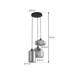 Lindby Hængelampe Marla, Rondell, Glas, røggrå, 50 cm